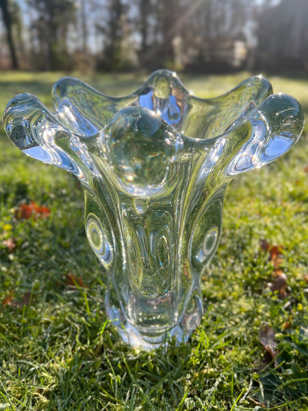 Grand vase en cristal de Vannes vintage dit Tête de girafe - 1950