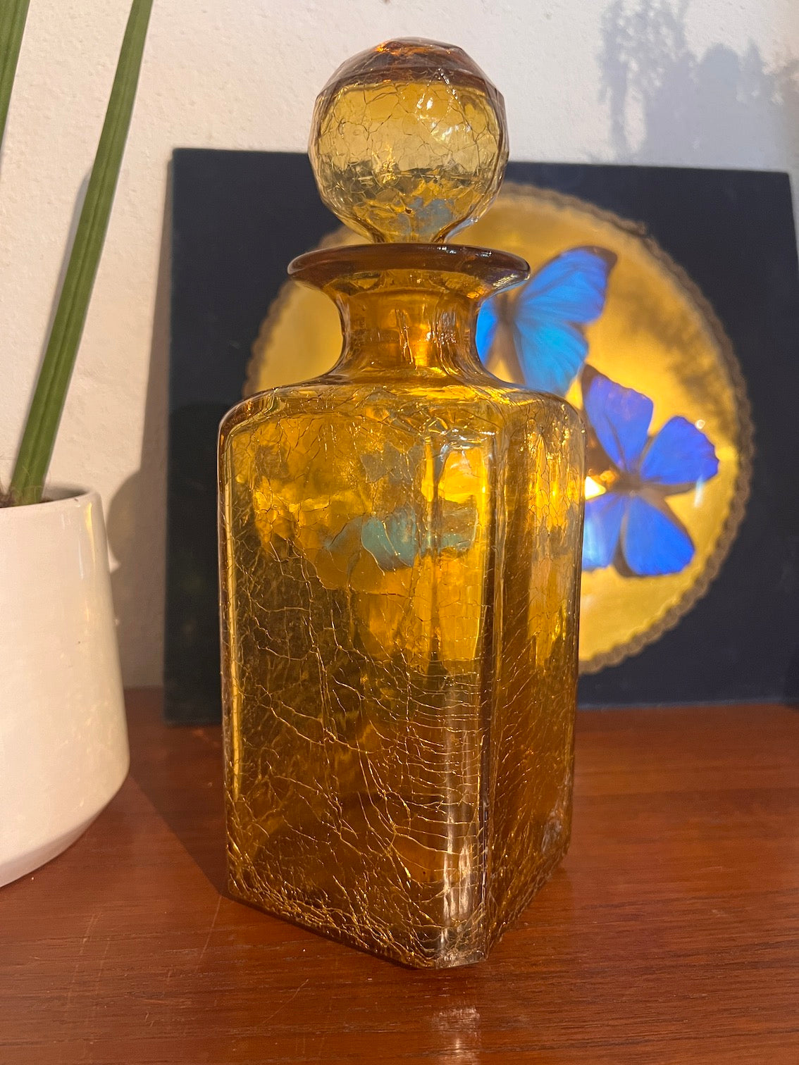 Carafe / flacon vintage en craqueline ambrée (verre craquelé) - Pompeïa Bordeaux - Années 70