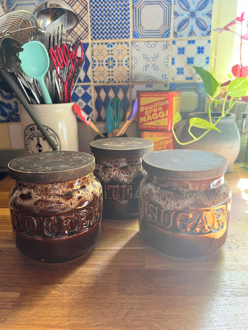 Lot de 3 pots de cuisine vintages en céramique Forsters Pottery - England - 70/80's