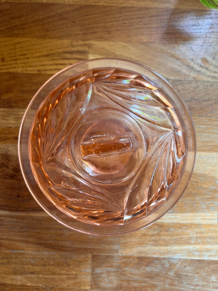 Bonbonnière / sucrier vintage en verre rose dit rosaline - Made in France - Années 50