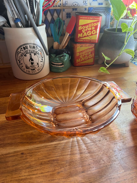 Service à dessert vintage en verre rose dit rosaline - Made in France - Années 50