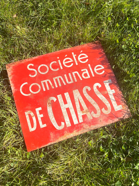 Plaque métallique vintage Société communale de chasse 28x25cm