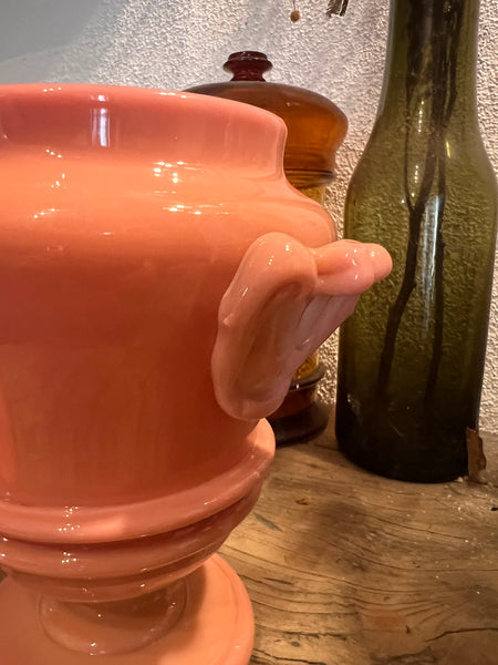 Pot à couvercle vintage en verre soufflé opaline rose poudrée - Années 60