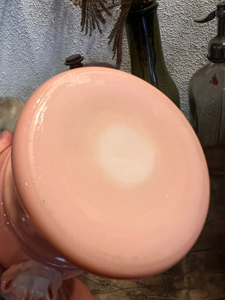 Pot à couvercle vintage en verre soufflé opaline rose poudrée - Années 60