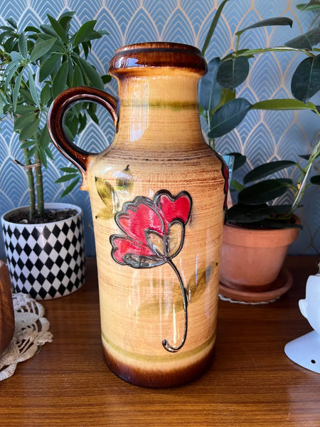 Vase à anse vintage en céramique Scheurich Keramik 407-35 - West Germany - Années 70