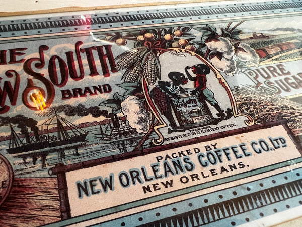 Etiquette vintage sous verre The New South Brand - Pure Sugar Cane Syrup