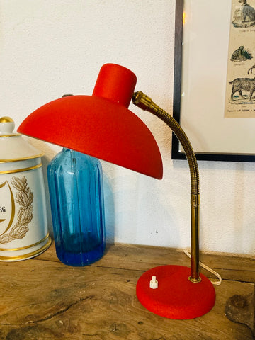 Lampe de bureau vintage rouge en métal - Années 60