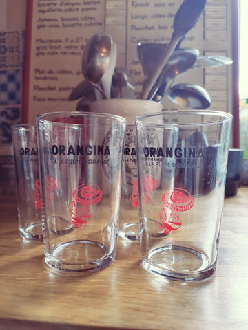 Service de 4 verres anciens de bistrot ORANGINA - Années 50/60 - Le Sélectionneur - Brocante en ligne