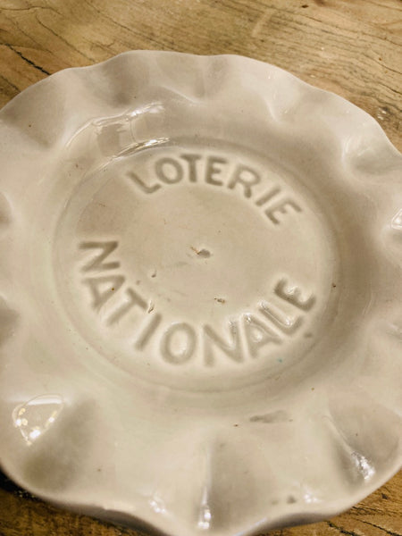 Cendrier / vide-poche vintage Loterie Nationale gris en céramique - St Clément France