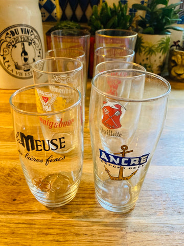 Lot de 8 verres à bière vintages de bistrot