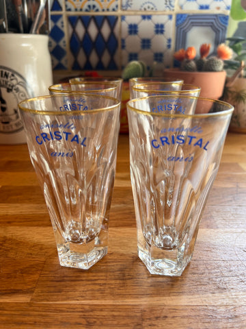 6 verres vintages Anisette Cristal Anis aux liserés dorés - Italy