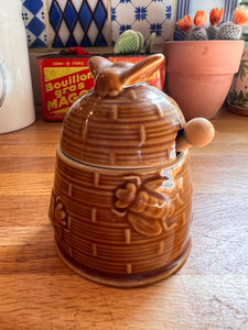 Pot à miel vintage en céramique et sa cuillère bois