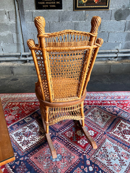 Rocking-chair / fauteuil à bascule vintage en bois et osier