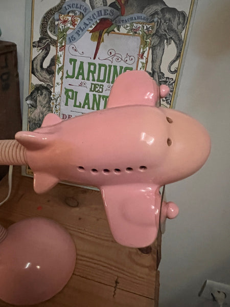 Lampe de chevet vintage avion en céramique rose poudré - France - années 80