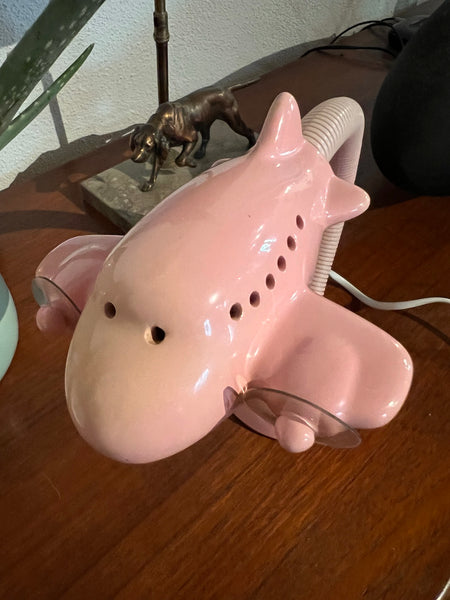 Lampe de chevet vintage avion en céramique rose poudré - France - années 80